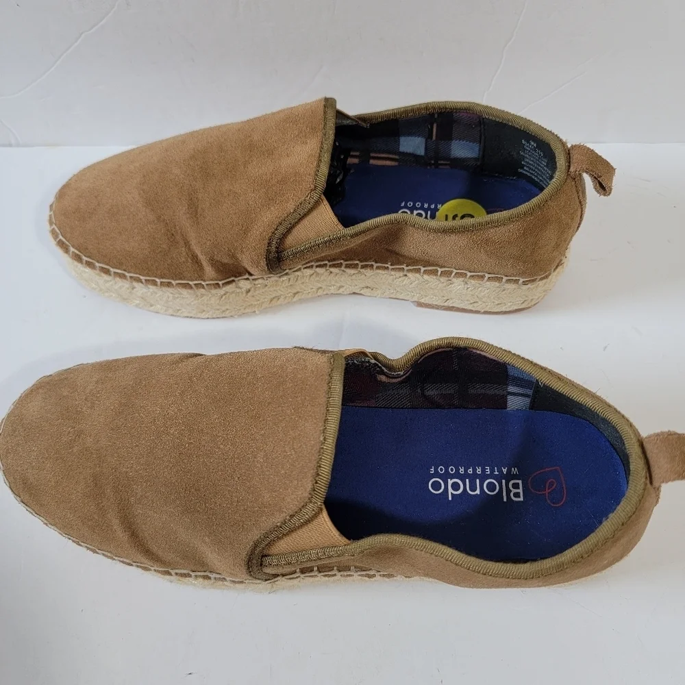 BLONDO Empeigne Cuir Women Espadrille Wedges Loafer Sz 9 Waterproof Tan Leather